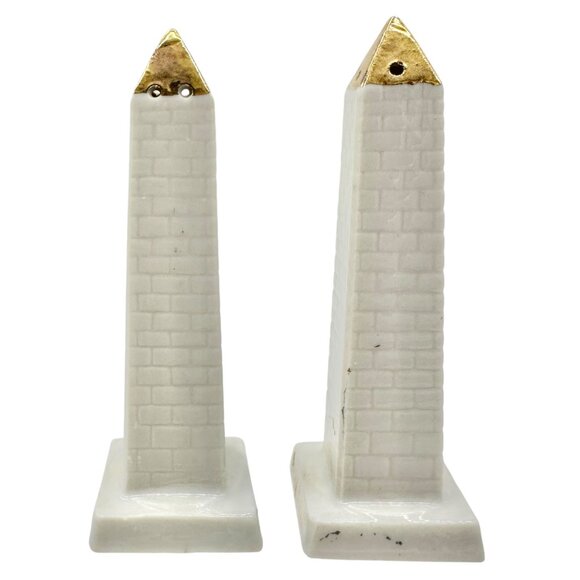 Vintage Ceramic Bunker Hill Monument Salt and Pepper Shakers Japan Gold Accents - Picture 7 of 7